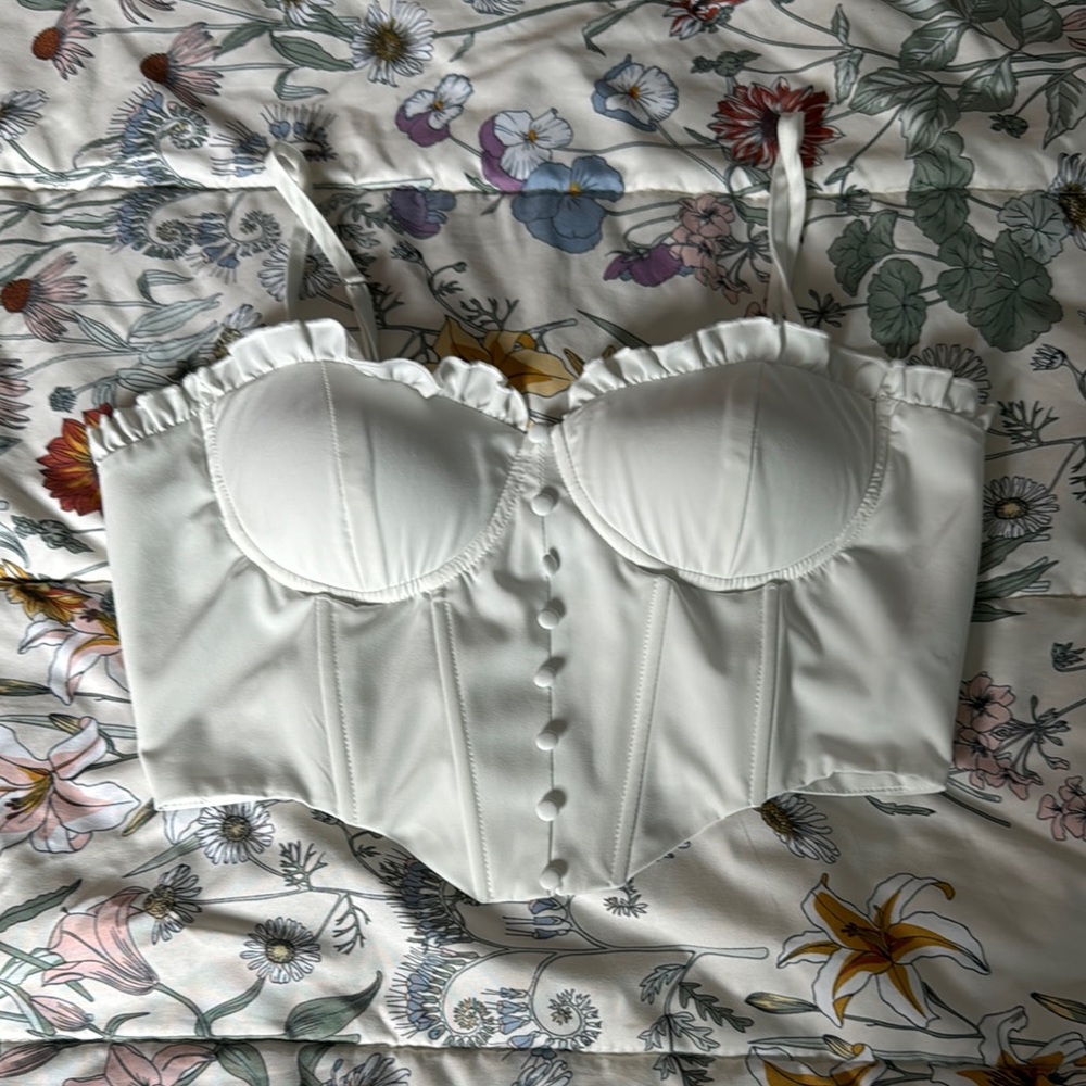 Forever 21 Ivory Bustier with Floral Lining